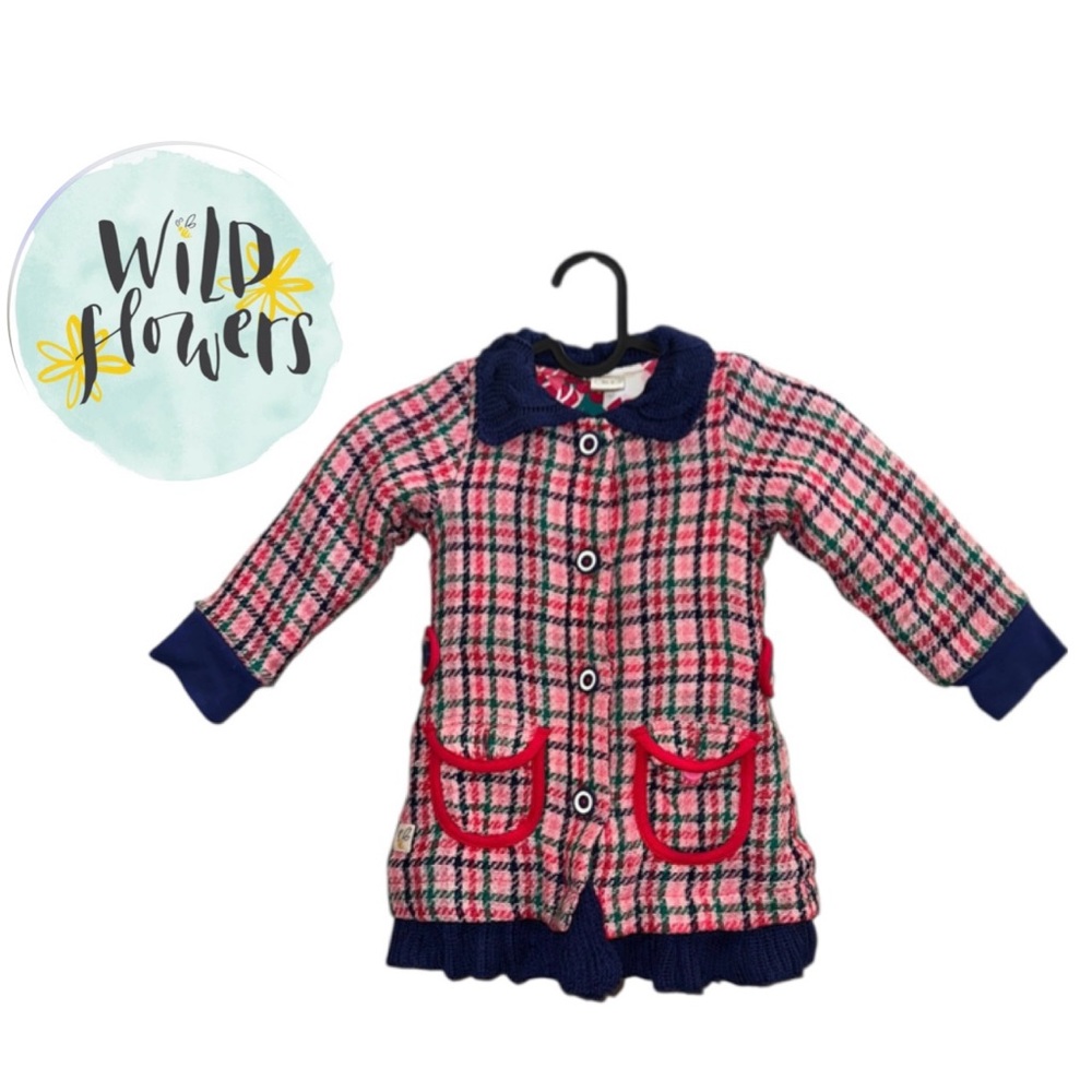 WILDFLOWERS Plaid Pea Coat Tweed Pink Navy Wild Flowers Holiday Lining Girl 2